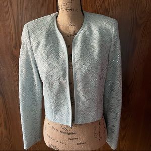Vintage Light Blue Sparkle Open Front Blazer